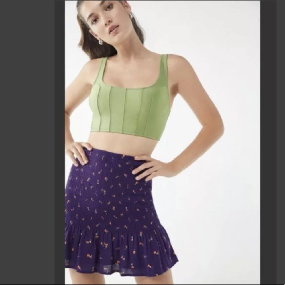 Urban Outfitters Purple Floral Smocked Mini Skirt
